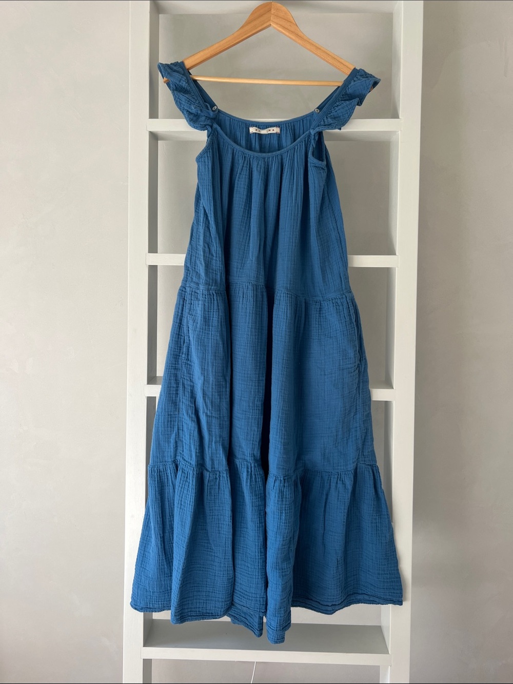 XiRENA Blue Tiered Maxi Dress with Ruffle Straps